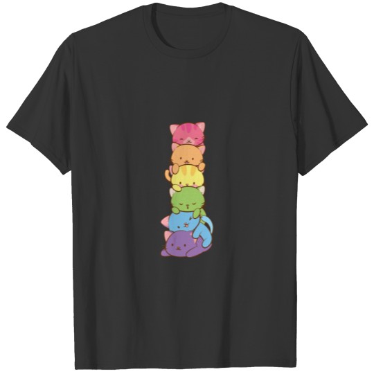 Cute Lgbt Rainbow Gay Pride Flag Kawaii Cat Pile A T Shirts