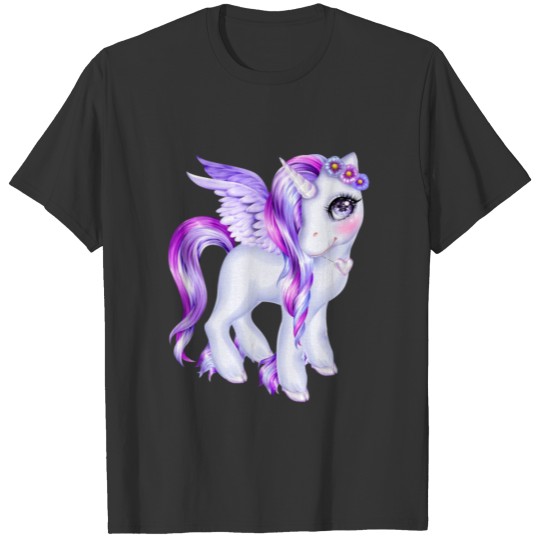 Colorful unicorn girl with wings and rainbow hair T-shirt
