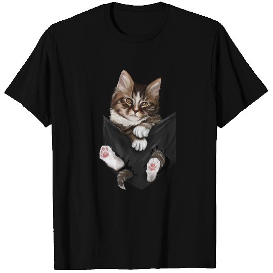 Cute Sad Brown Cat Pocket T Shirts