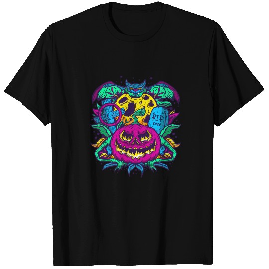 Halloween pumpkin colorful graveyard tombstone T Shirts