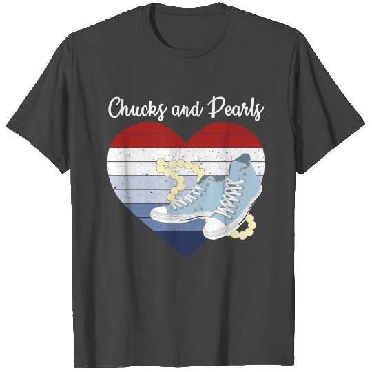 Chucks and Pearls 2021 USA Retro Flag Heart Blue T Shirts