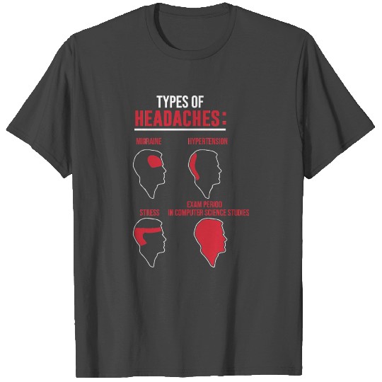 Types of Headaches Computer Science Examination T Shirts