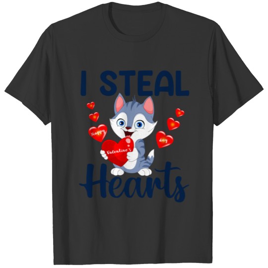 Funny Cat I Steal Hearts Happy Valentine s day T-shirt