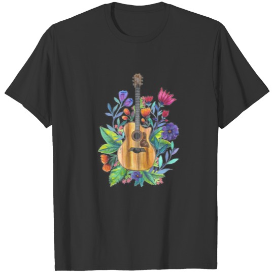 Floral Guitar Art T Shirts