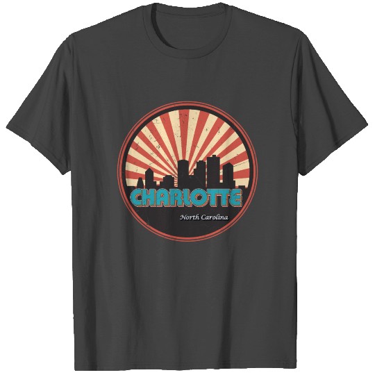 Vintage Retro Charlotte North Carolina NC Skyline T Shirts
