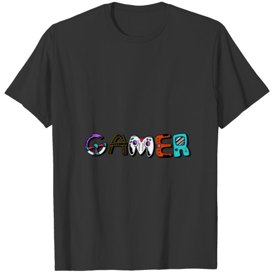Gamer Lettering With Steering Wheel And Controller T-shirt