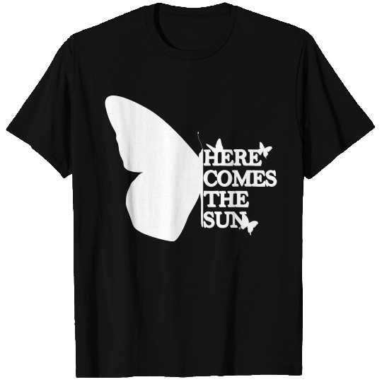 Here comes the sun half butterfly white T Shirts