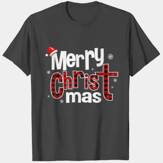 Merry CHRIST mas Red Plaid Cross Christian Jesus T Shirts