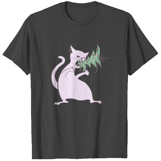 Funny white cat eats christmas tree kids clothes T Shirts