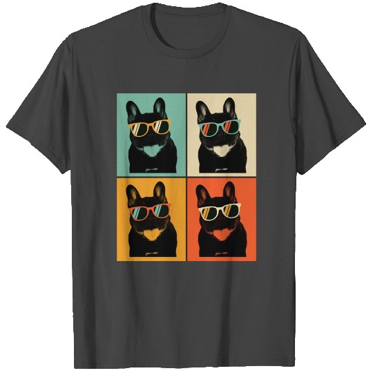 Retro French Bulldog With Sunglasses Frenchie Dog T Shirts