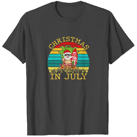 Retro Christmas in July Santa Hawaiian Summer Gift T Shirts