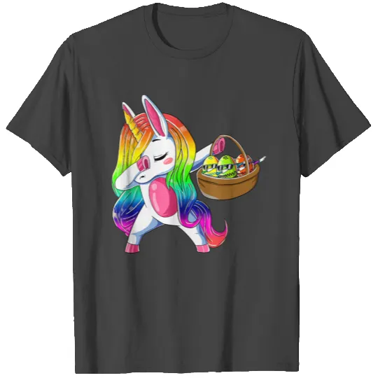 Girls Easter Unicorn Bunny Ear T Shirts Eggs Basket