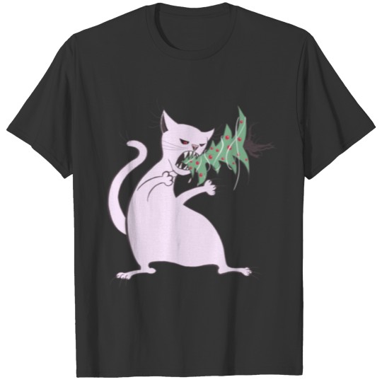 Funny white cat eats christmas tree kids clothes T Shirts