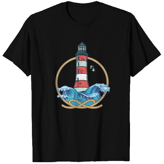 Lighthouse Sea Seagull Coast Water Shipping T Shirts