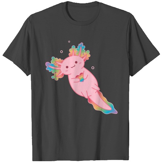 Cute queer Pride axolotl with rainbow heart T Shirts