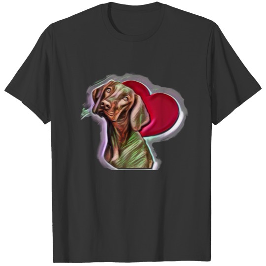 Pop Art Vizsla Hound Dog Graphic Design Love Heart T Shirts