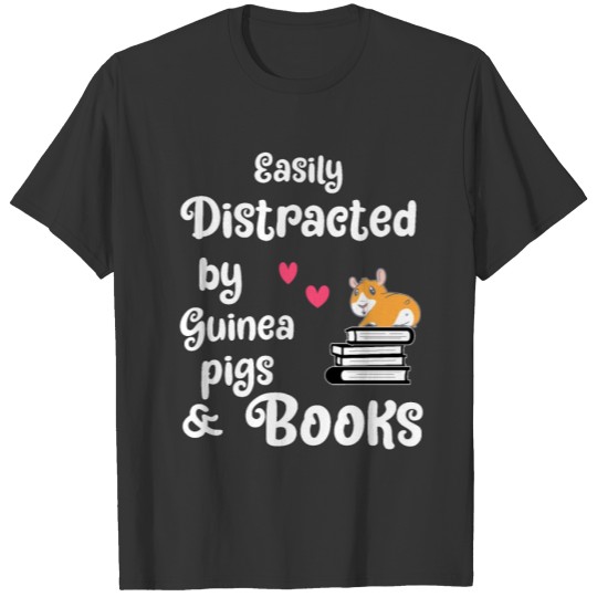 Easily Distracted By Guinea Pig & Books T-shirt