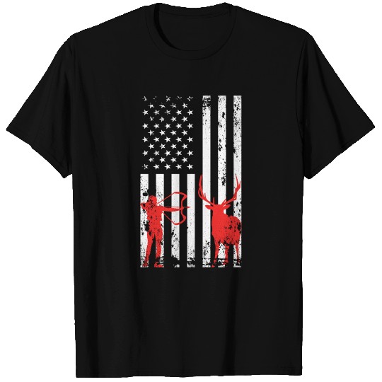 Hunter Bow And Arrow USA Flag Deer Elk T Shirts