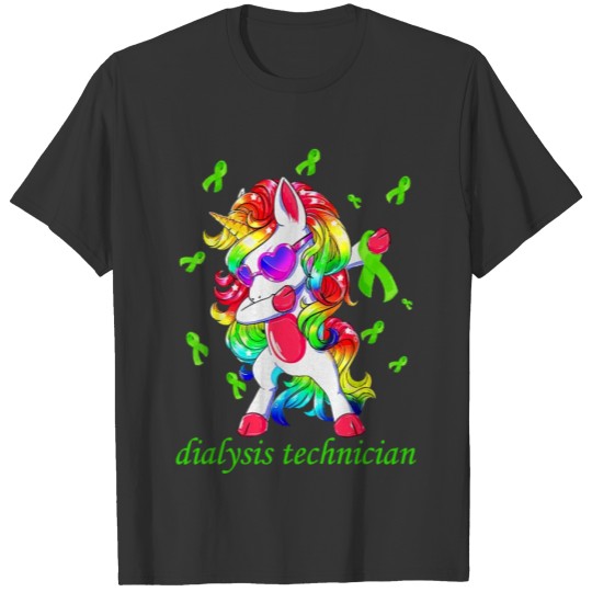Dialysis Technician Dabbing Unicorn Kidney Awarene T-shirt