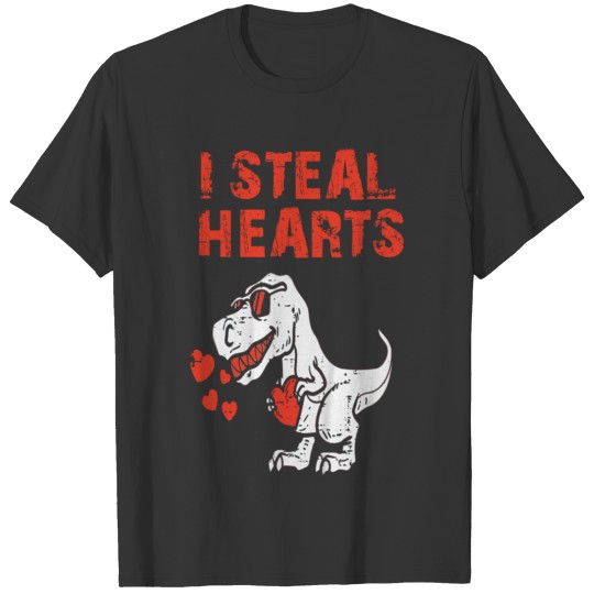 Kids I Steal Hearts Trex Dino Cute Boy Valentines T Shirts