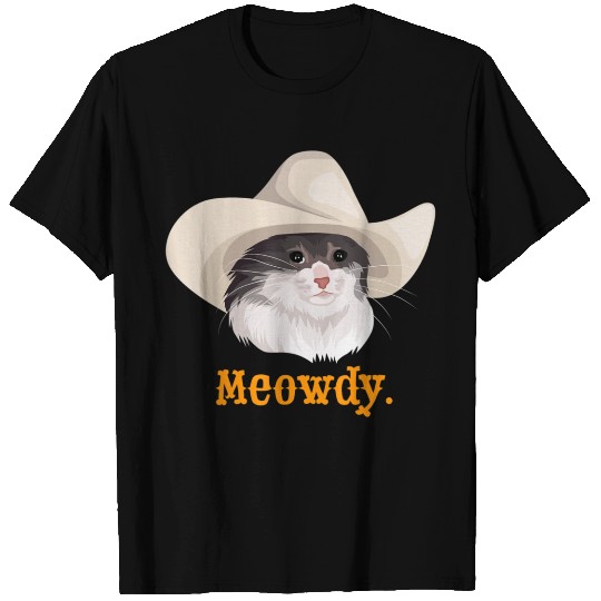 Meowdy Sad Cat Wearing a Cowboy Hat Meme T Shirts