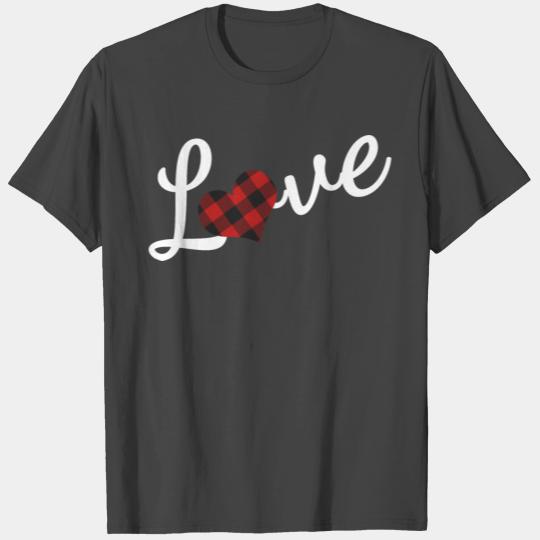 Love Letter Print Buffalo Plaid Love Heart T Shirts