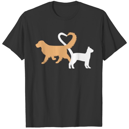 Cute dog and cat sillhouette with a heart T-shirt