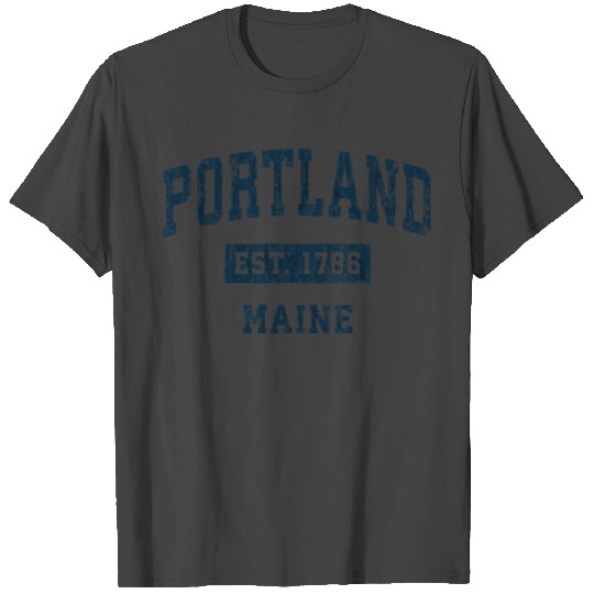 Portland Maine Me Vintage Sports Design Navy Print T Shirts