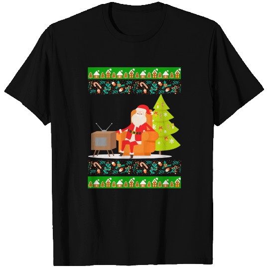 Funny Santa Watching Tv Joyful Christmas Gift T Shirts