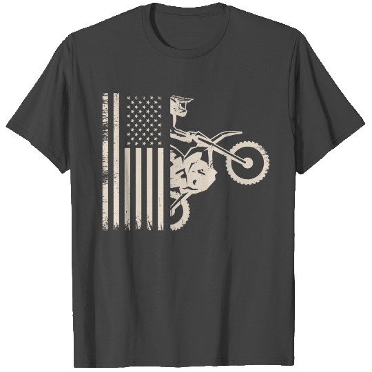 Off Road Motocross Dirt Bike American Flag T Shirts