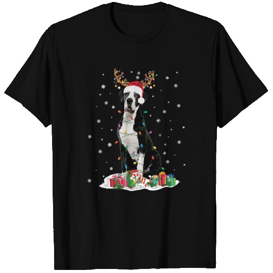 Great Dane Reindeer Santa Hat Christmas Light Xmas T Shirts