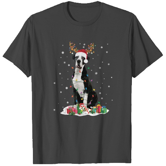 Great Dane Reindeer Santa Hat Christmas Light Xmas T Shirts