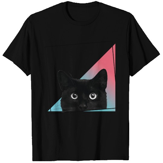 black cat portrait geometric lucky charm T Shirts