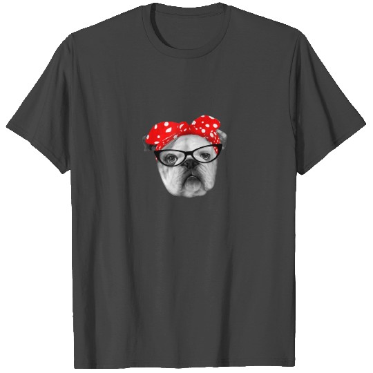 50'S Pinup Funny Bulldog Bandanna Bow T Shirts