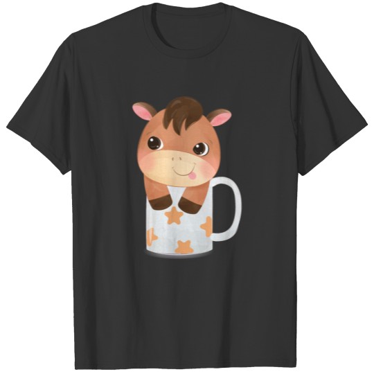 Cute horse looks out of a cup with stars T Shirts