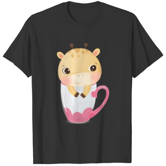 Cute giraffe looks out of a cup with stars T Shirts