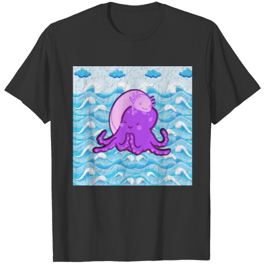 funny octopus swims in water T Shirts