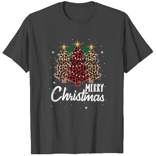 Cute Merry Christmas Snow Leopard Tree Gift Christ T Shirts