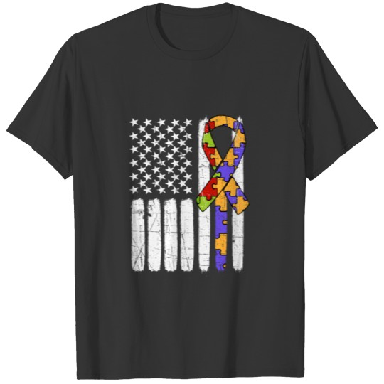 Autism Flag America Awareness Ribbon Down Syndrome T-shirt