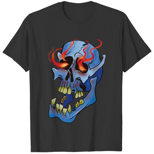 Blue Skull with Flaming Eyes T-shirt