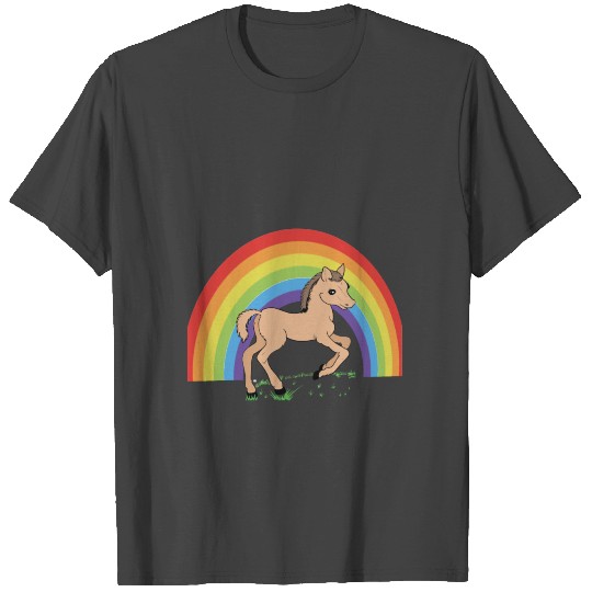 Pony With Rainbow On The Flower Meadow T Shirts