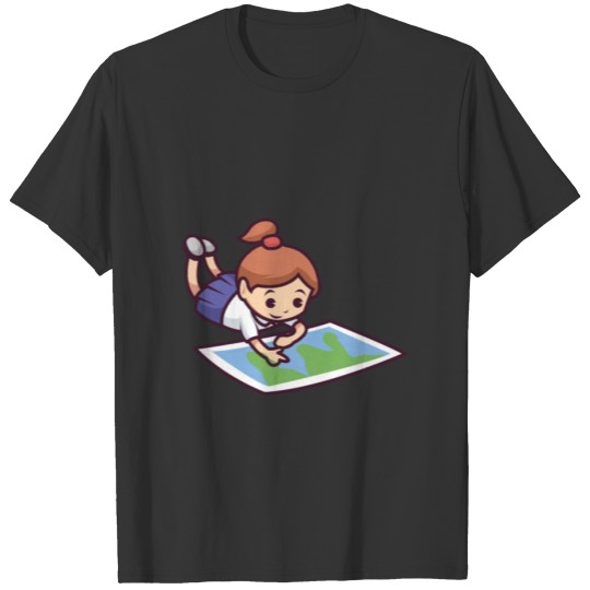 Little Girl Laying on Floor Looking at Map T-shirt