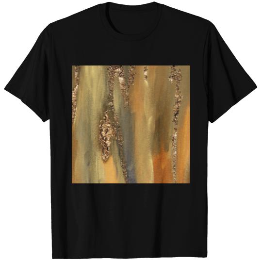 Khaki Paint Brushstrokes Gold Foil Abstract T Shirts