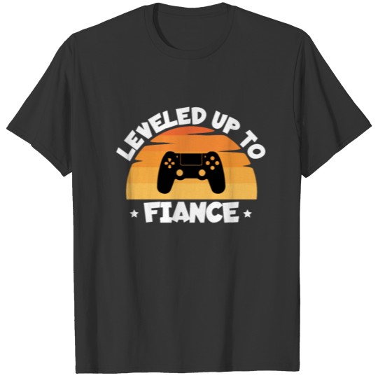 Leveled up to fiance with controller retro sunset T-shirt