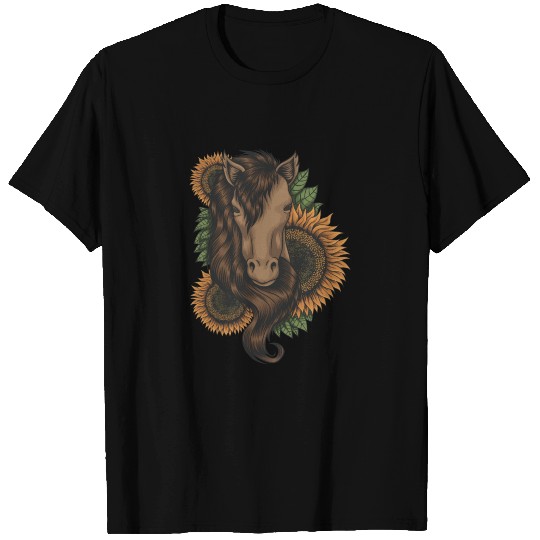 Cute Horse Floral Equestrian Head Sunflower T Shirts