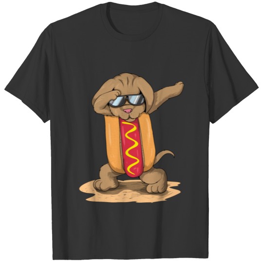 Funny Dog Dachshund Dabbing Hot Dog Fast Food T Shirts