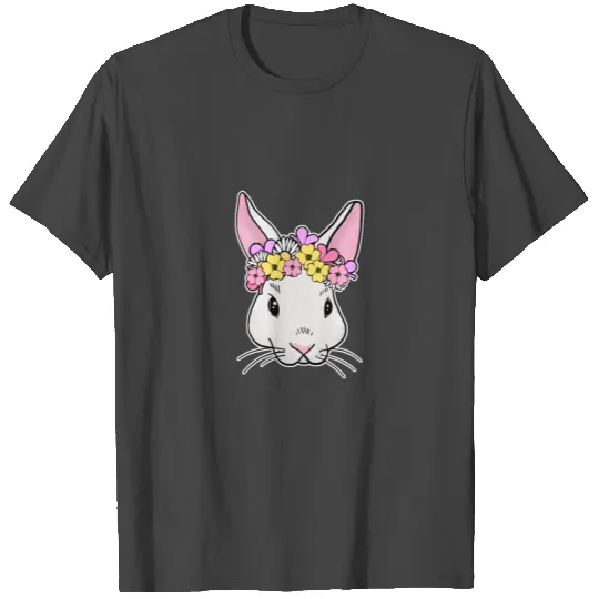Rabbit with flower head happy easter 2021 T Shirts