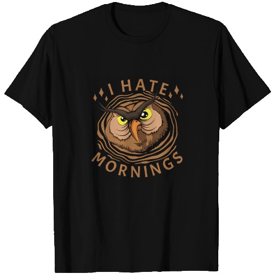 Funny I Hate Mornings Owl & Coffee T Shirts