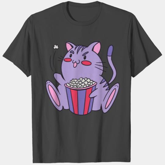 Cat with popcorn funny home theater cats design T Shirts
