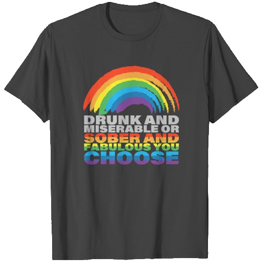 Sober & Fabulous Rainbow Sobriety AA NA Recovery T Shirts